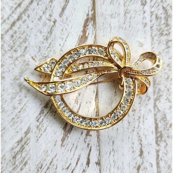 Nolan Miller Crystal Heirloom Wreath Bow Brooch Pin - Picture 7 of 8